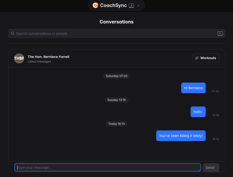Messaging interface between coach and client